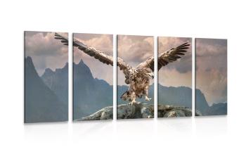 5-częściowy obraz orzeł z rozpostartymi skrzydłami nad górami - 100x50