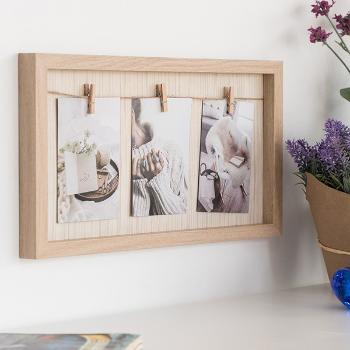 Drewniana ramka na zdjęcia ze spinaczami (3 zdjęcia)