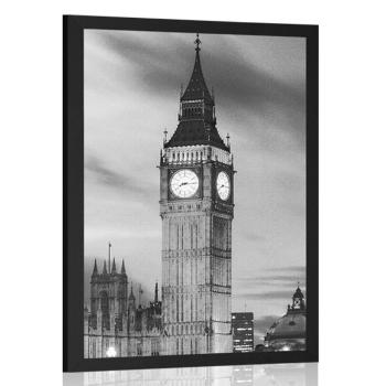 Plakat Big Ben w Londynie nocą  w czerni i bieli - 60x90 silver