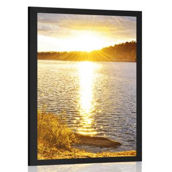 Plakat zachód słońca nad jeziorem - 30x45 white