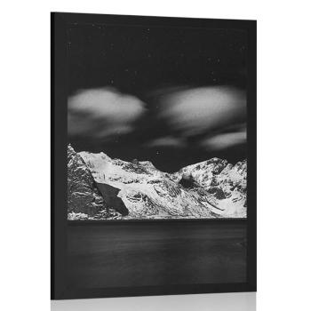 Plakat nocny krajobraz w Norwegii w czerni i bieli - 20x30 silver