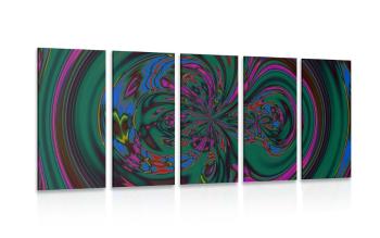 5-częściowy obraz abstrakcja z dominującym kolorem zielonym - 200x100