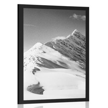 Plakat ośnieżone góry w czerni i bieli