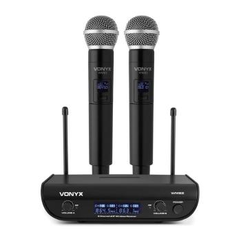 Vonyx WM82 Digital, zestaw mikrofonów bezprzewodowych UHF, 2 kanały, 2 x mikrofon ręczny, zasięg 50 m, kolor czarny