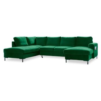 Zielona aksamitna rozkładana sofa w kształcie litery "U" Miuform Lofty Lilly, lewostronna