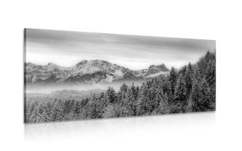 Obraz zamarznięte góry w wersji czarno-białej