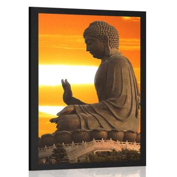 Plakat z passe-partout posąg Buddy o zachodzie słońca - 60x90 white