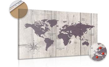 Obraz brązowa mapa na drewnianym tle na korku - 120x80  wooden