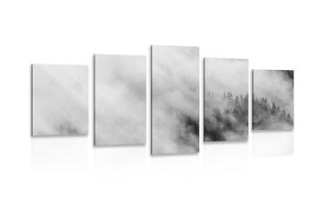 5-częściowy obraz czarno-biały mglisty las - 200x100