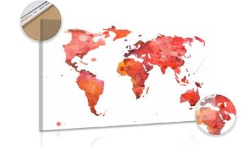 Obraz kontynenty w czerwonych kolorach na korku