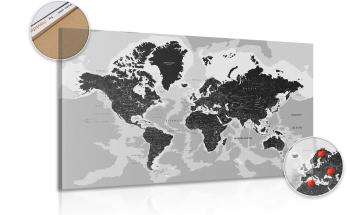 Obraz na korku nowoczesna czarno-biała mapa - 120x80  metallic