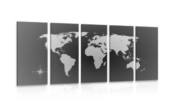 5-częściowy obraz mapa świata w odcieniach szarości - 100x50