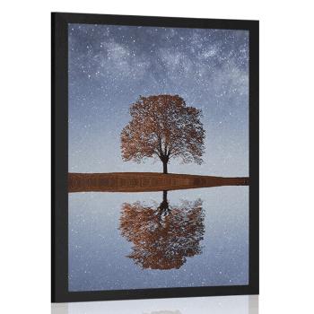 Plakat gwiaździste niebo nad samotnym drzewem - 20x30 black