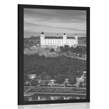 Plakat widok na zamek w Bratysławie w czerni i bieli - 20x30 white