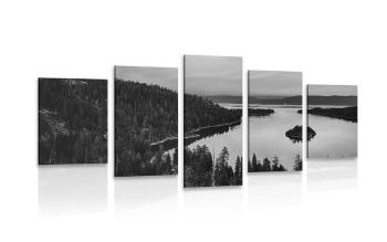 5-częściowy obraz jezioro o zachodzie słońca w wersji czarno-białej