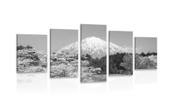 5-częściowy obraz góra Fuji w wersji czarno-białej - 200x100