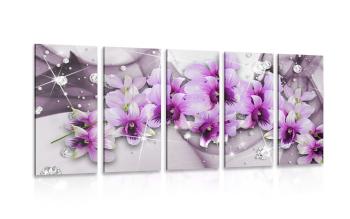 5-częściowy obraz fioletowe kwiaty na abstrakcyjnym tle