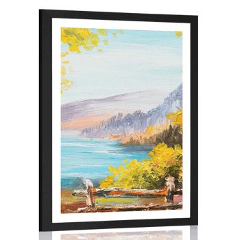 Plakat z passe-partout obraz olejny  górskie jezioro - 30x45 black