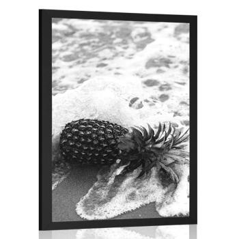 Plakat ananas w fali oceanicznej w czarno-białym wzornictwie - 30x45 black