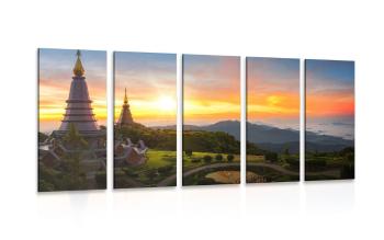 5-częściowy obraz poranny wschód słońca nad Tajlandią - 200x100
