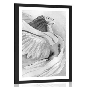 Plakat z passe-partout wolny anioł w czerni i bieli - 20x30 silver