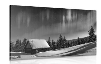 Obraz bajkowy zimowy krajobraz w wersji czarno-białej