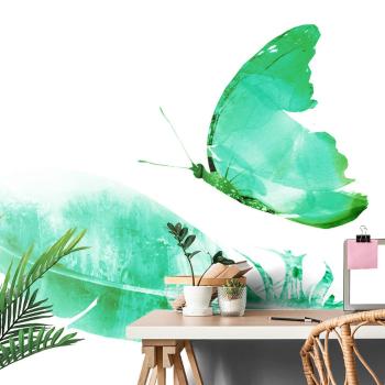 Samoprzylepna tapeta piórko z motylem w zieleni - 150x100
