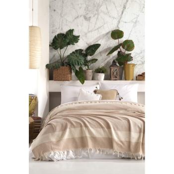 Beżowa bawełniana narzuta na łóżko Viaden Şeritli, 200x230 cm