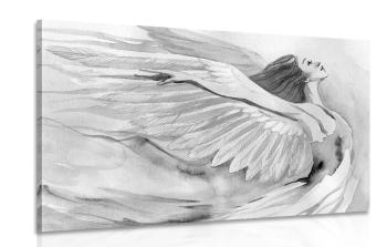 Obraz wolny anioł w wersji czarno-białej - 60x40