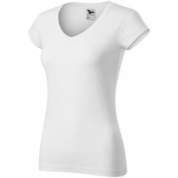 T-shirt damski slim fit z dekoltem w szpic, biały, M