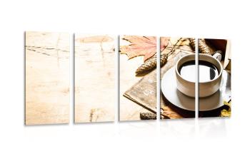 5-częściowy obraz filiżanka kawy w jesiennym klimacie - 100x50