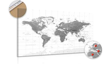 Obraz na korku piękna mapa świata w wersji czarno-białej - 120x80  peg