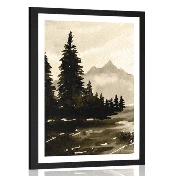 Plakat z passe-partout artystyczny krajobraz w sepiowym kolorze - 30x45 black