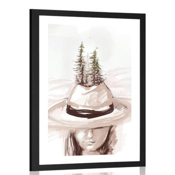 Plakat passepartout kapelusz pokryty lasem - 40x60 white