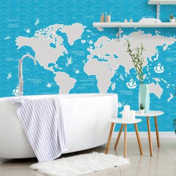 Tapeta błękitna mapa świata - 150x100