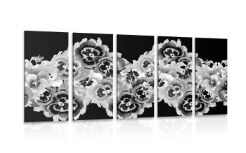 5-częściowy obraz piękny kwiatowy wzór w wersji czarno-białej - 100x50
