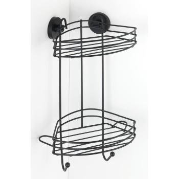 Czarna narożna dwupoziomowa półka łazienkowa Wenko Vacuum-Loc® Pavia, wys. 43 cm