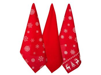 Bożonarodzeniowy zestaw ściereczek kuchennych - czerwony/biały - Rozmiar 3x 50x70cm