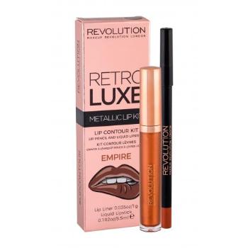 Makeup Revolution London Retro Luxe Metallic Lip Kit zestaw Płynna pomadka 5,5 ml + Konturówka do ust 1 g dla kobiet Empire