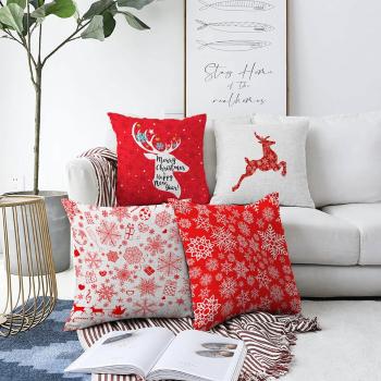Zestaw 4 świątecznych szenilowych poszewek na poduszki Minimalist Cushion Covers Christmas Reindeer, 55x55 cm