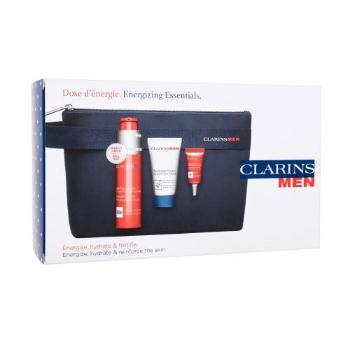 Clarins Men Energizing Essentials zestaw Żel do twarzy 50 ml + oczyszczający żel do twarzy 30 ml + żel pod oczy 3 ml + kosmetyczka Uszkodzone pudełko