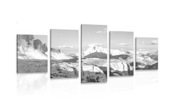 5-częściowy obraz przepiękna panorama gór w czarnobiałym kolorze - 200x100