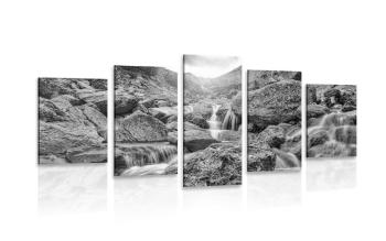 5-częściowy obraz wodospady wysokogórskie w wersji czarno-białej - 200x100