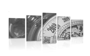 5-częściowy obraz zegarek kieszonkowy w stylu vintage w czarnobiałym kolorze - 200x100