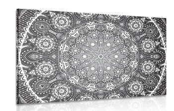Obraz Mandala ornamentalna z koronką w wersji czarno-białej - 120x80