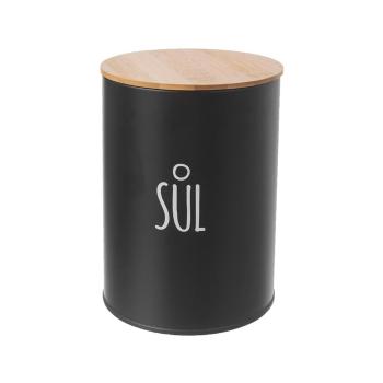 Czarny blaszany pojemnik na sól z bambusową pokrywką Orion, 1,3 l