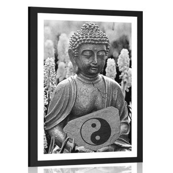 Plakat z passe-partout  jin a jang Budda w czerni i bieli - 30x45 silver