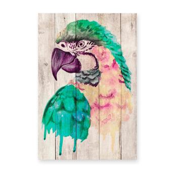 Dekoracja ścienna z drewna sosnowego Madre Selva Watercolor Parrot, 60x40 cm