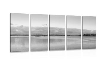 5-częściowy obraz jezioro i zachód słońca w wersji czarno-białej