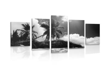5-częściowy obraz piękna plaża na wyspie Seszele w wersji czarno-białej - 100x50